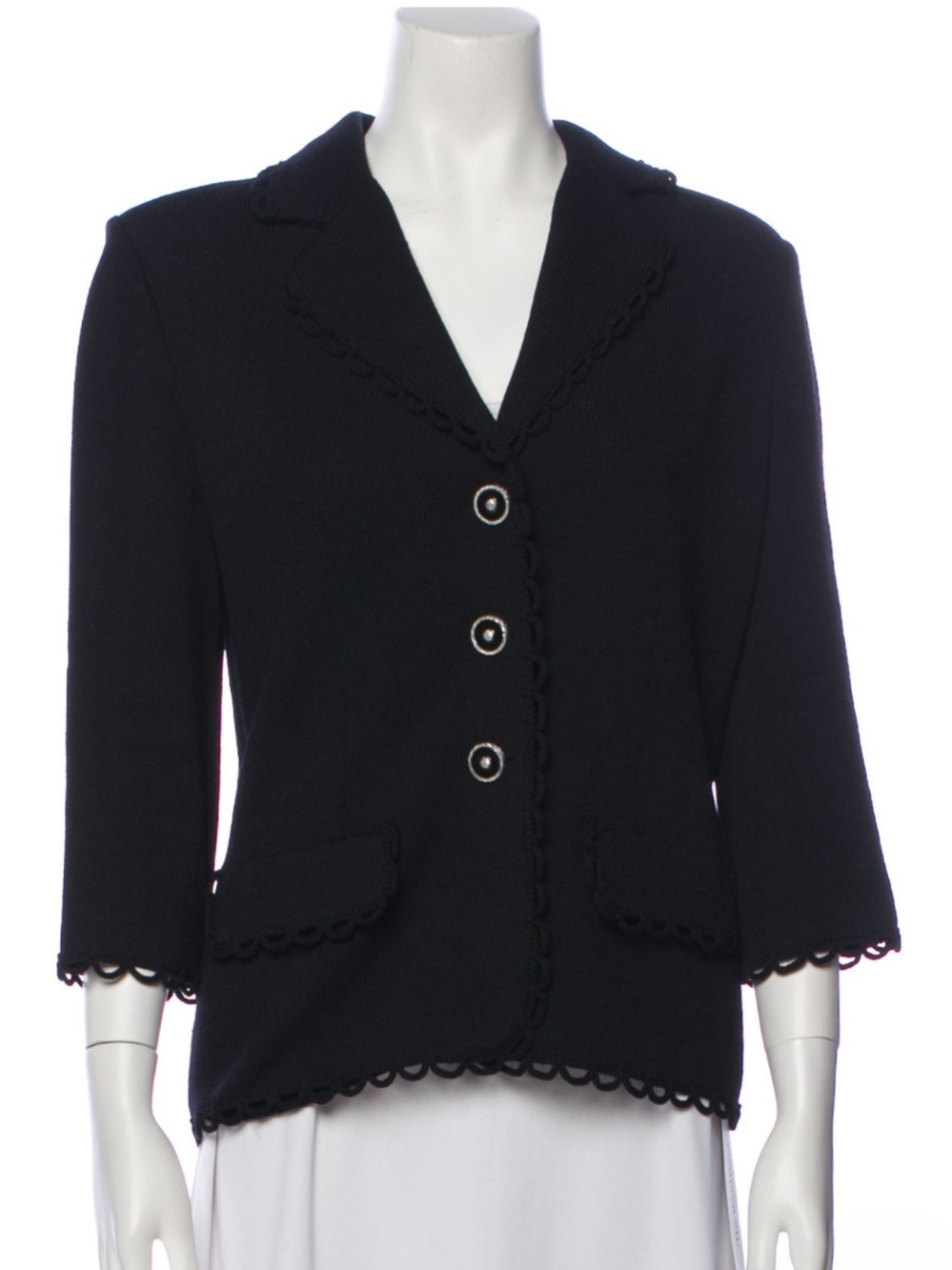 St. John Black Scalloped-Trim Knit Blazer